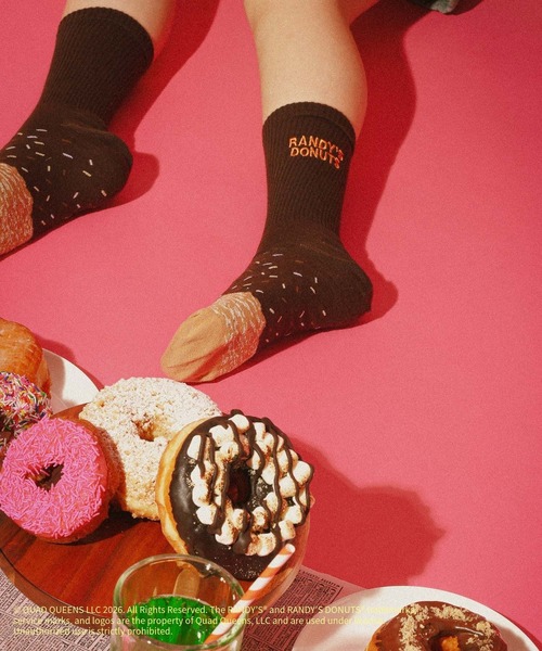 GLOBAL WORK(グローバルワーク)の「【RANDY’S DONUTS(ランディーズ・ドーナツ)】ロゴソックス/852696(ソックス/靴下・キッズ・ダークブラウン/ライトピンク・19cm)」の6枚目の写真
