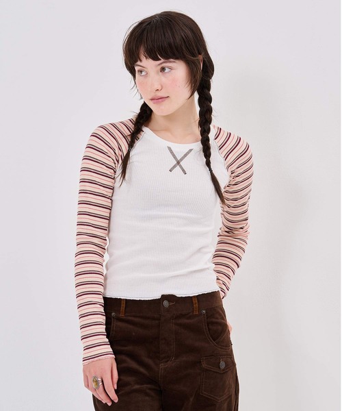 TINA:JOJUN(ティーナジョジュン)の「マルチボーダー ラグラン サーマルロンT TINA:JOJUN(Tシャツ/カットソー・レディース・ホワイト/グレー・M)」の16枚目の写真