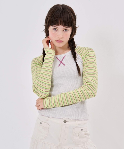 TINA:JOJUN(ティーナジョジュン)の「マルチボーダー ラグラン サーマルロンT TINA:JOJUN(Tシャツ/カットソー・レディース・ホワイト/グレー・M)」の21枚目の写真
