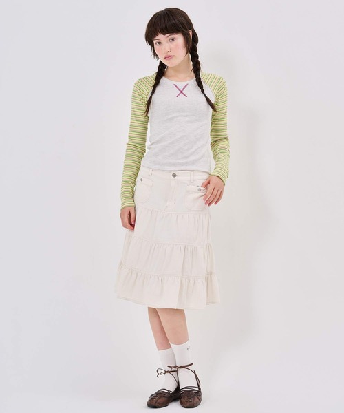 TINA:JOJUN(ティーナジョジュン)の「マルチボーダー ラグラン サーマルロンT TINA:JOJUN(Tシャツ/カットソー・レディース・ホワイト/グレー・M)」の6枚目の写真