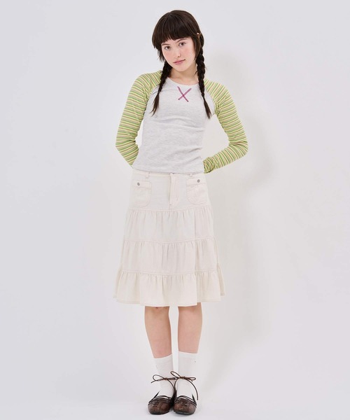 TINA:JOJUN(ティーナジョジュン)の「マルチボーダー ラグラン サーマルロンT TINA:JOJUN(Tシャツ/カットソー・レディース・ホワイト/グレー・M)」の7枚目の写真