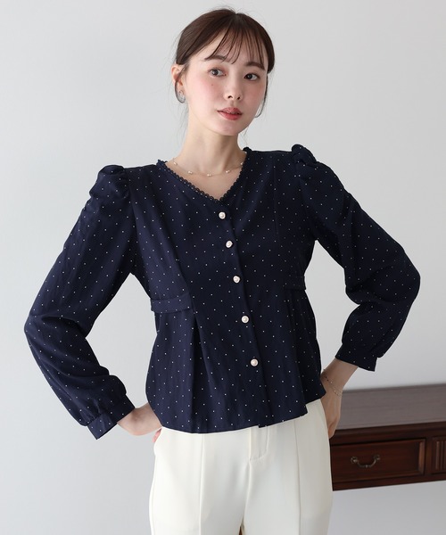 Dot Back Ribbon Blouse — блузка с бантом и точечным узором