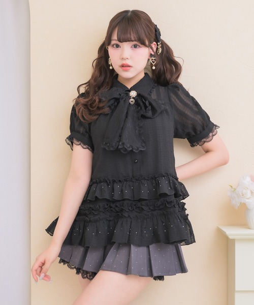 ROJITA（ロジータ）の「ボリュームフリルボウタイチュニック（シャツ/ブラウス・レディース・ブラック/ピンク/ホワイト・FREE）」の3枚目の写真