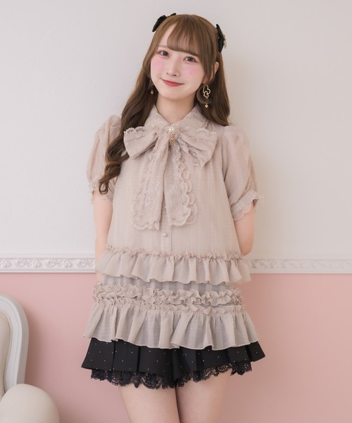 ROJITA（ロジータ）の「ボリュームフリルボウタイチュニック（シャツ/ブラウス・レディース・ブラック/ピンク/ホワイト・FREE）」の7枚目の写真