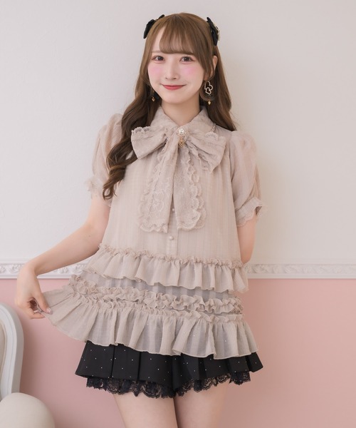 ROJITA（ロジータ）の「ボリュームフリルボウタイチュニック（シャツ/ブラウス・レディース・ブラック/ピンク/ホワイト・FREE）」の8枚目の写真