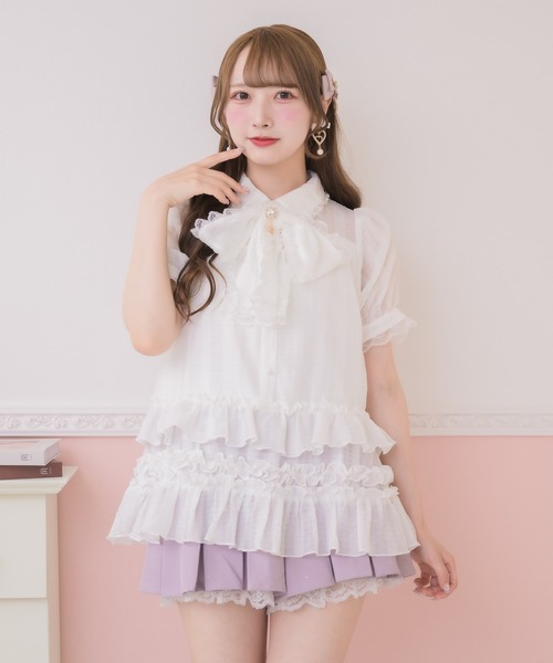 ROJITA（ロジータ）の「ボリュームフリルボウタイチュニック（シャツ/ブラウス・レディース・ブラック/ピンク/ホワイト・FREE）」の16枚目の写真