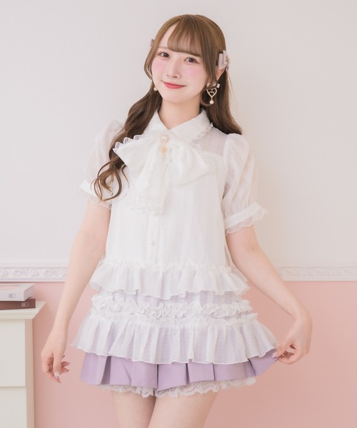ROJITA（ロジータ）の「ボリュームフリルボウタイチュニック（シャツ/ブラウス・レディース・ブラック/ピンク/ホワイト・FREE）」の17枚目の写真