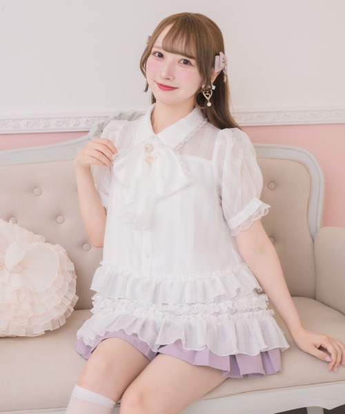ROJITA（ロジータ）の「ボリュームフリルボウタイチュニック（シャツ/ブラウス・レディース・ブラック/ピンク/ホワイト・FREE）」の5枚目の写真