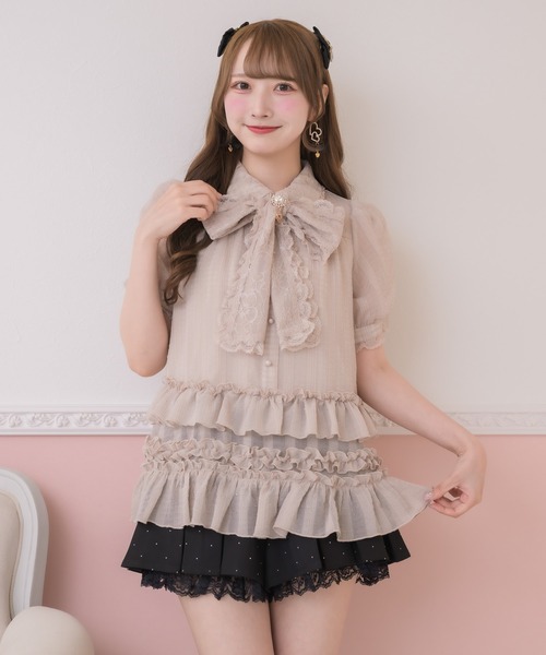 ROJITA（ロジータ）の「ボリュームフリルボウタイチュニック（シャツ/ブラウス・レディース・ブラック/ピンク/ホワイト・FREE）」の9枚目の写真