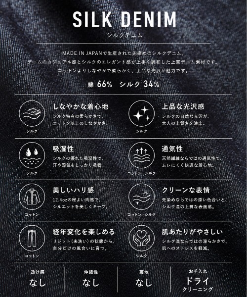 UNITED TOKYO(ユナイテッドトウキョウ)の「【数量限定生産】TYPE1 SILK DENIM TRUCKER JACKET |SETUP可/高級素材/シルク/耐久性/リジット(デニムジャケット・メンズ・ダークインディゴブルー・2/1)」の21枚目の写真