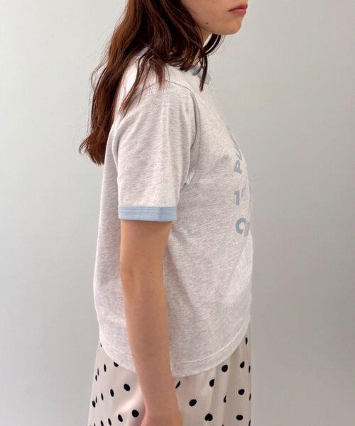 w closet(ダブルクローゼット)の「ネコプリントリンガーTシャツ(Tシャツ/カットソー・レディース・ピンク/アイボリー/オフホワイト/ネイビー・FREE)」の7枚目の写真