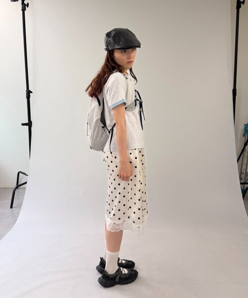 w closet(ダブルクローゼット)の「ネコプリントリンガーTシャツ(Tシャツ/カットソー・レディース・ピンク/アイボリー/オフホワイト/ネイビー・FREE)」の9枚目の写真