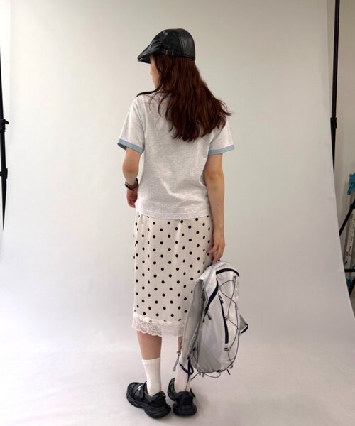 w closet(ダブルクローゼット)の「ネコプリントリンガーTシャツ(Tシャツ/カットソー・レディース・ピンク/アイボリー/オフホワイト/ネイビー・FREE)」の10枚目の写真