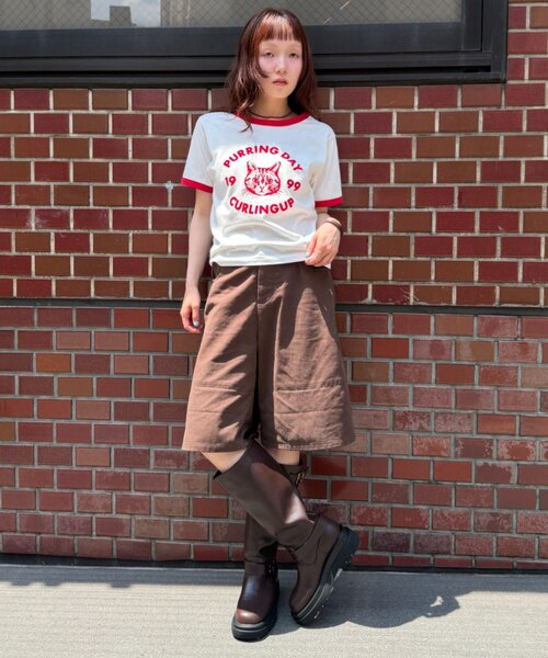 w closet(ダブルクローゼット)の「ネコプリントリンガーTシャツ(Tシャツ/カットソー・レディース・ピンク/アイボリー/オフホワイト/ネイビー・FREE)」の14枚目の写真