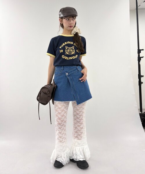 w closet(ダブルクローゼット)の「ネコプリントリンガーTシャツ(Tシャツ/カットソー・レディース・ピンク/アイボリー/オフホワイト/ネイビー・FREE)」の21枚目の写真