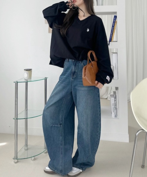 U.S. POLO ASSN.（ユーエスポロアッスン）の「【Ada.別注 U.S. POLO ASSN.】Vネック ドロップショルダー ルーズ カットソー（Tシャツ/カットソー・レディース・サックスブルー/ブラック/ホワイト・S/M）」の10枚目の写真