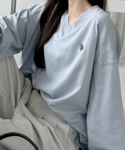 U.S. POLO ASSN.（ユーエスポロアッスン）の「【Ada.別注 U.S. POLO ASSN.】Vネック ドロップショルダー ルーズ カットソー（Tシャツ/カットソー・レディース・サックスブルー/ブラック/ホワイト・S/M）」の15枚目の写真
