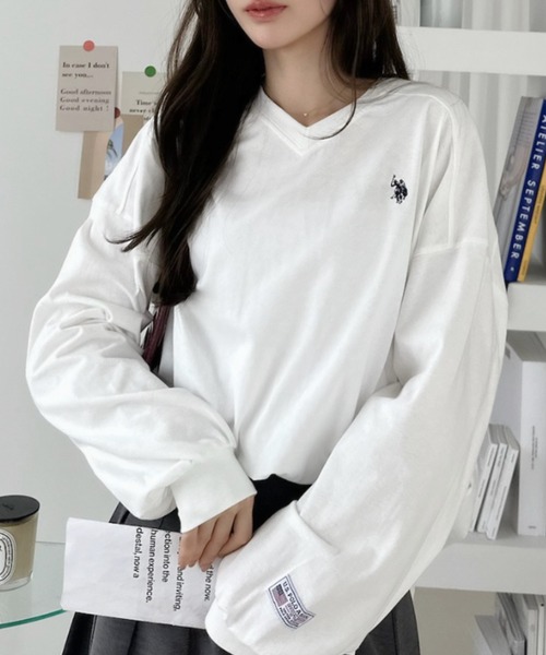 U.S. POLO ASSN.（ユーエスポロアッスン）の「【Ada.別注 U.S. POLO ASSN.】Vネック ドロップショルダー ルーズ カットソー（Tシャツ/カットソー・レディース・サックスブルー/ブラック/ホワイト・S/M）」の18枚目の写真
