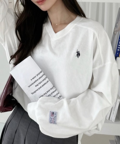 U.S. POLO ASSN.（ユーエスポロアッスン）の「【Ada.別注 U.S. POLO ASSN.】Vネック ドロップショルダー ルーズ カットソー（Tシャツ/カットソー・レディース・サックスブルー/ブラック/ホワイト・S/M）」の19枚目の写真