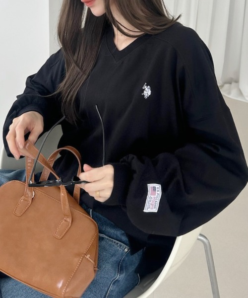 U.S. POLO ASSN.（ユーエスポロアッスン）の「【Ada.別注 U.S. POLO ASSN.】Vネック ドロップショルダー ルーズ カットソー（Tシャツ/カットソー・レディース・サックスブルー/ブラック/ホワイト・S/M）」の9枚目の写真
