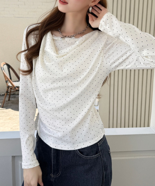 Ada.(エイダ)の「ピンドット柄 レース切替 ドレープ カットソー(Tシャツ/カットソー・レディース・ホワイト/ピンク/グレー/ブラック・FREE)」の16枚目の写真