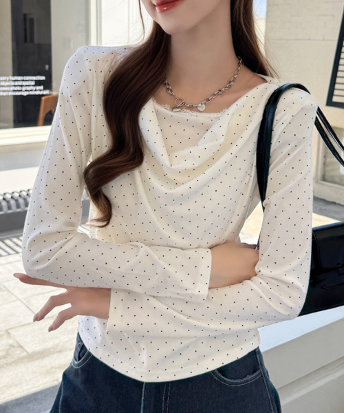 Ada.(エイダ)の「ピンドット柄 レース切替 ドレープ カットソー(Tシャツ/カットソー・レディース・ホワイト/ピンク/グレー/ブラック・FREE)」の17枚目の写真