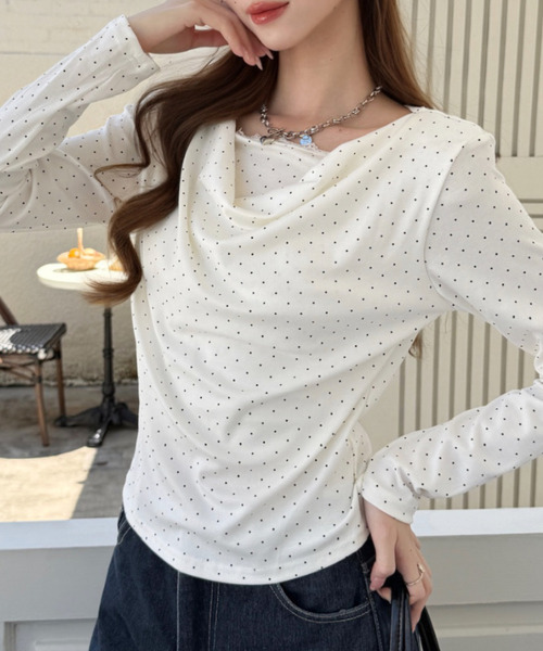 Ada.(エイダ)の「ピンドット柄 レース切替 ドレープ カットソー(Tシャツ/カットソー・レディース・ホワイト/ピンク/グレー/ブラック・FREE)」の21枚目の写真
