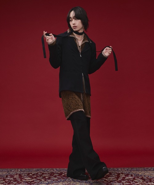 Ellno Loset(エルノロゼット)の「【SEME】bi-color slim wzip jacket with bow tie(テーラードジャケット・メンズ・ライトグレー/ブラック・MEDIUM/LARGE)」の13枚目の写真