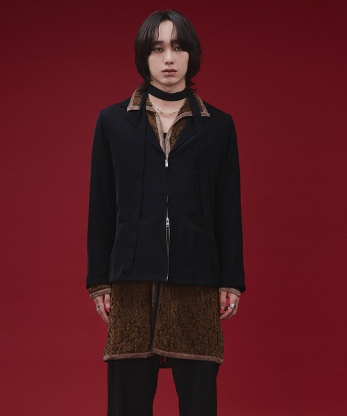 Ellno Loset(エルノロゼット)の「【SEME】bi-color slim wzip jacket with bow tie(テーラードジャケット・メンズ・ライトグレー/ブラック・MEDIUM/LARGE)」の4枚目の写真