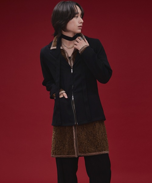 Ellno Loset(エルノロゼット)の「【SEME】bi-color slim wzip jacket with bow tie(テーラードジャケット・メンズ・ライトグレー/ブラック・MEDIUM/LARGE)」の6枚目の写真