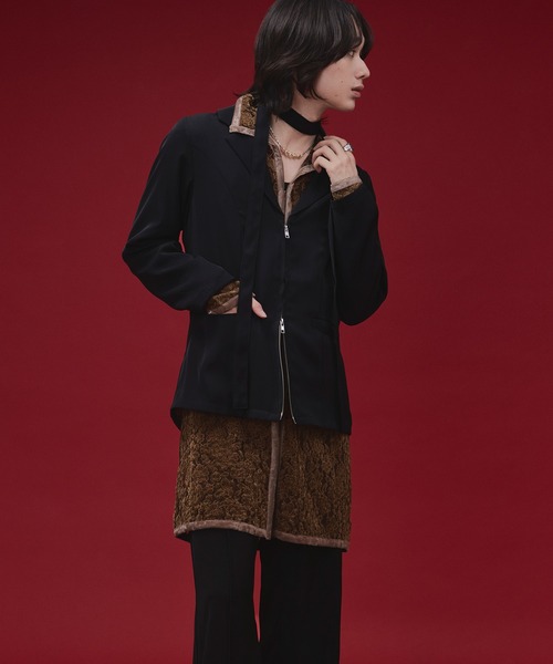 Ellno Loset(エルノロゼット)の「【SEME】bi-color slim wzip jacket with bow tie(テーラードジャケット・メンズ・ライトグレー/ブラック・MEDIUM/LARGE)」の7枚目の写真