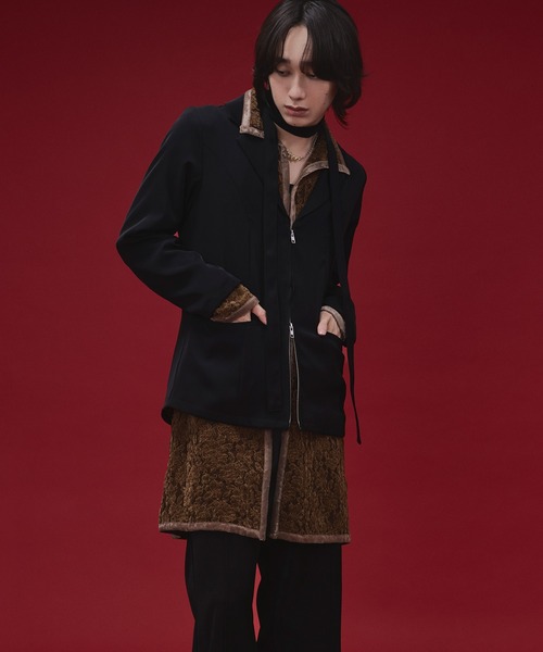 Ellno Loset(エルノロゼット)の「【SEME】bi-color slim wzip jacket with bow tie(テーラードジャケット・メンズ・ライトグレー/ブラック・MEDIUM/LARGE)」の8枚目の写真