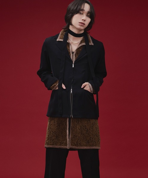Ellno Loset(エルノロゼット)の「【SEME】bi-color slim wzip jacket with bow tie(テーラードジャケット・メンズ・ライトグレー/ブラック・MEDIUM/LARGE)」の9枚目の写真
