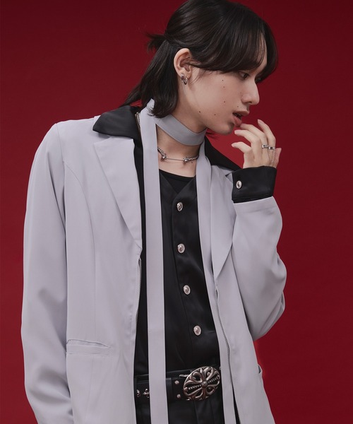 Ellno Loset(エルノロゼット)の「【SEME】bi-color slim wzip jacket with bow tie(テーラードジャケット・メンズ・ライトグレー/ブラック・MEDIUM/LARGE)」の21枚目の写真