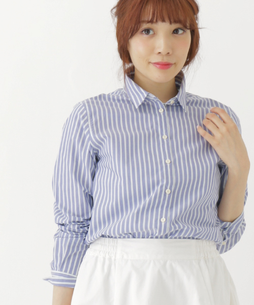 earth music&ecology(アースミュージックアンドエコロジー)の「【2016Spring】《シャキシャキシャツ!》ストライプ(シャツ/ブラウス・レディース・ネイビー/ホワイト・MEDIUM/SMALL)」の1枚目の写真
