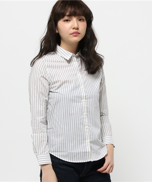 earth music&ecology(アースミュージックアンドエコロジー)の「【2016Spring】《シャキシャキシャツ!》ストライプ(シャツ/ブラウス・レディース・ネイビー/ホワイト・MEDIUM/SMALL)」の2枚目の写真