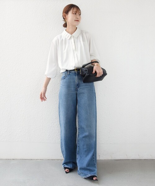 SHIPS（シップス）の「〈手洗い可能〉襟 タック サテン ロング スリーブ ブラウス（シャツ/ブラウス・レディース・ベージュ/ネイビー/オフホワイト/ブルー・ONE SIZE）」の8枚目の写真