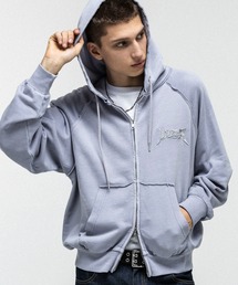 『ILLS』 LOGO Embroidery FULL ZIP HOODIE / 『ILLS』 ロゴ刺繍フルジップフーディー ダブルジップ ピグメント加工 メンズ レディース ユニセックス