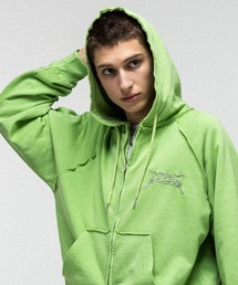 『ILLS』 LOGO Embroidery FULL ZIP HOODIE / 『ILLS』 ロゴ刺繍フルジップフーディー ダブルジップ ピグメント加工 メンズ レディース ユニセックス