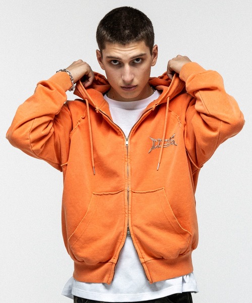 ILL'S(イルズ)の「『ILLS』 LOGO Embroidery FULL ZIP HOODIE / 『ILLS』 ロゴ刺繍フルジップフーディー ダブルジップ ピグメント加工 メンズ レディース ユニセックス(パーカー・メンズ・ラベンダー/ライム/グレー/オレンジ/チャコールグレー・L/M)」の5枚目の写真