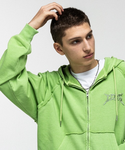 ILL'S(イルズ)の「『ILLS』 LOGO Embroidery FULL ZIP HOODIE / 『ILLS』 ロゴ刺繍フルジップフーディー ダブルジップ ピグメント加工 メンズ レディース ユニセックス(パーカー・メンズ・ラベンダー/ライム/グレー/オレンジ/チャコールグレー・L/M)」の14枚目の写真