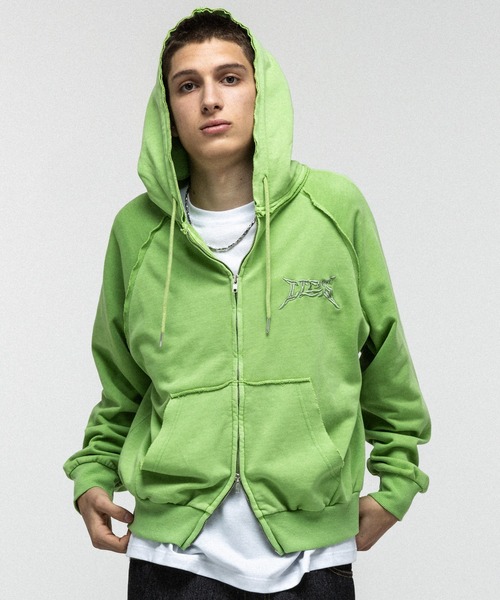 ILL'S(イルズ)の「『ILLS』 LOGO Embroidery FULL ZIP HOODIE / 『ILLS』 ロゴ刺繍フルジップフーディー ダブルジップ ピグメント加工 メンズ レディース ユニセックス(パーカー・メンズ・ラベンダー/ライム/グレー/オレンジ/チャコールグレー・L/M)」の9枚目の写真