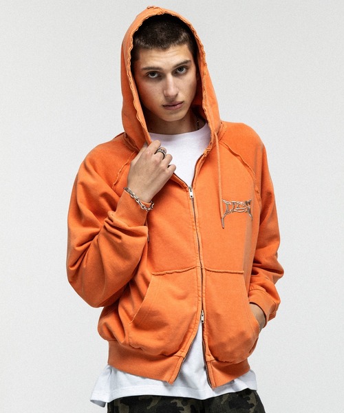 ILL'S(イルズ)の「『ILLS』 LOGO Embroidery FULL ZIP HOODIE / 『ILLS』 ロゴ刺繍フルジップフーディー ダブルジップ ピグメント加工 メンズ レディース ユニセックス(パーカー・メンズ・ラベンダー/ライム/グレー/オレンジ/チャコールグレー・L/M)」の21枚目の写真