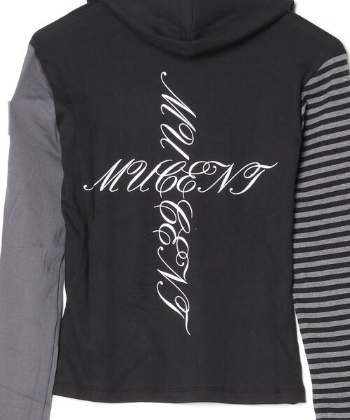 MUCENT(ムセント)の「A'GEM/9 × .kom 『MUCENT/ムセント』AVIO STRIPE HOOD TEE/AVIOボーダージップアップパーカー(パーカー・レディース・ブラック・FREE)」の8枚目の写真
