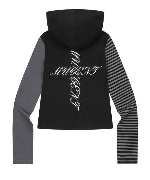 MUCENT(ムセント)の「A'GEM/9 × .kom 『MUCENT/ムセント』AVIO STRIPE HOOD TEE/AVIOボーダージップアップパーカー(パーカー・レディース・ブラック・FREE)」の2枚目の写真