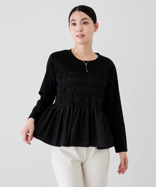 Jayro（ジャイロ）の「シャーリングビスチェ風ドッキングＴシャツ（Tシャツ/カットソー・レディース・ブラック系その他・M）」の2枚目の写真