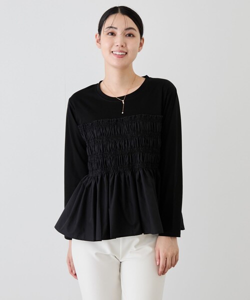 Jayro（ジャイロ）の「シャーリングビスチェ風ドッキングＴシャツ（Tシャツ/カットソー・レディース・ブラック系その他・M）」の3枚目の写真