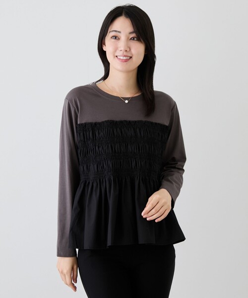 Jayro（ジャイロ）の「シャーリングビスチェ風ドッキングＴシャツ（Tシャツ/カットソー・レディース・ブラック系その他・M）」の10枚目の写真