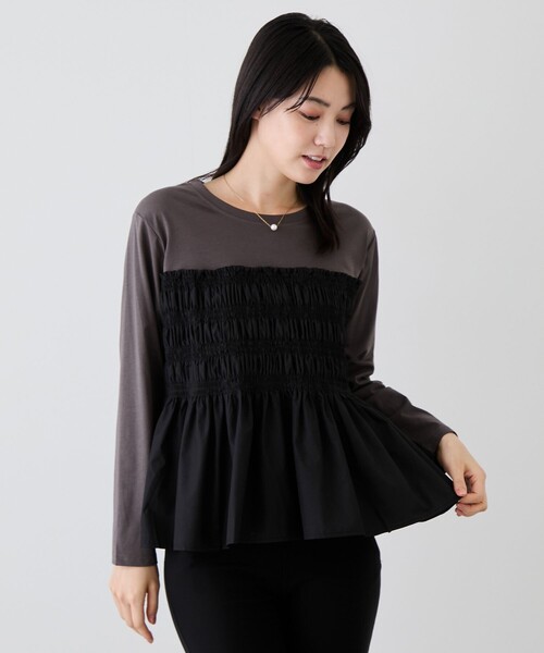 Jayro（ジャイロ）の「シャーリングビスチェ風ドッキングＴシャツ（Tシャツ/カットソー・レディース・ブラック系その他・M）」の11枚目の写真