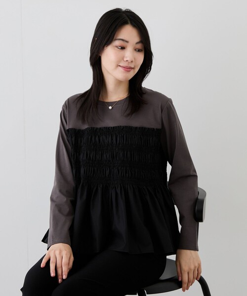 Jayro（ジャイロ）の「シャーリングビスチェ風ドッキングＴシャツ（Tシャツ/カットソー・レディース・ブラック系その他・M）」の14枚目の写真